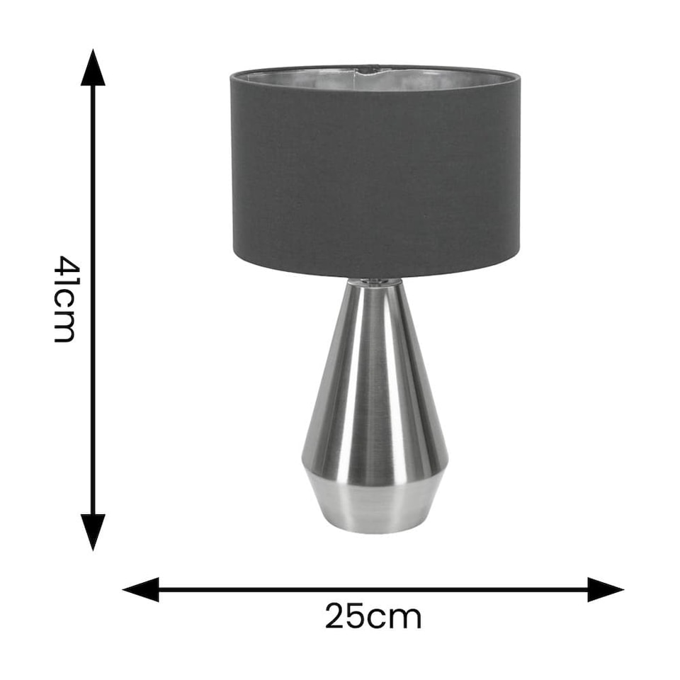 image 1 of ValueLights Jax Brushed Chrome Touch Table Lamp Charcoal Chrome Shade