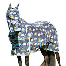 Hy Come Rain or Shine Horse Fly Mask With Ears And Detachable Nose - Navy/Blue/Yellow - Small Pony