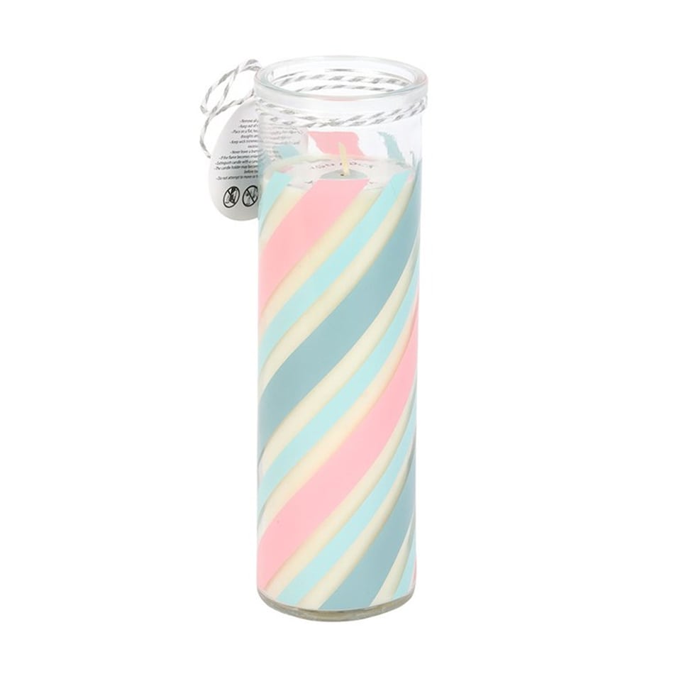 image 1 of Something Different Bubblegum Candy Stripe Tube Candle | Blue | Pastel Blue/Pink | One Size | 1