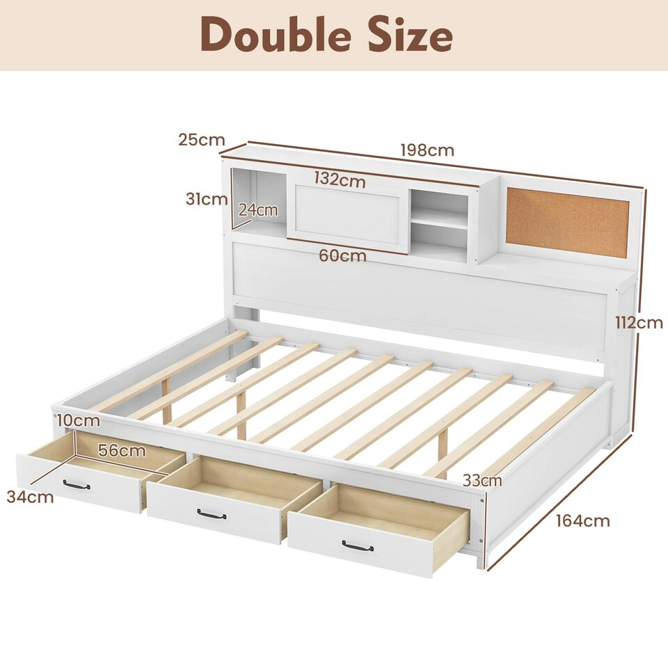 image 1 of COSTWAY  Double Guest Daybed Frame with 3 Storage Drawers