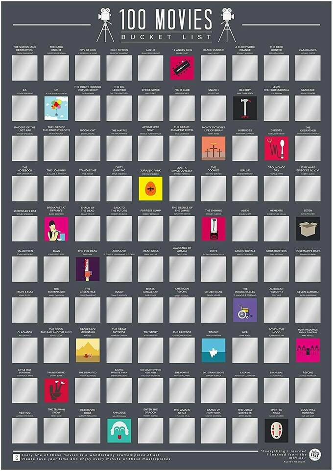 image 1 of Gift Republic 100 Movies Bucket List Scratch Poster