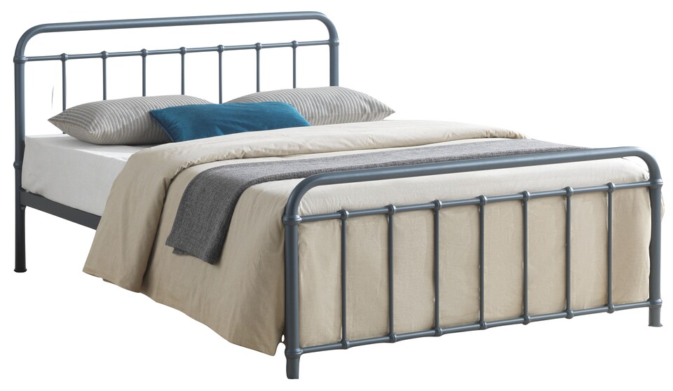 image 1 of 4ft Small Double Grey Tubular Steel Metal Retro Victorian Bed Frame Bedstead | Grey | Small Double