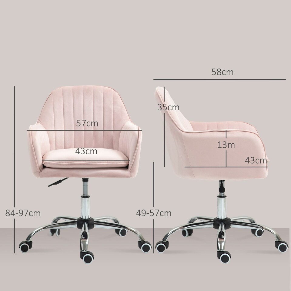 image 1 of HOMCOM Office Chair, Swivel Desk Chair w/ Adjustable Height, Pink