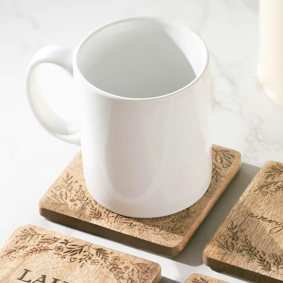 image 1 of Marco Paul Wooden Inspirational Coaster Set of 4 Coasters with Holder