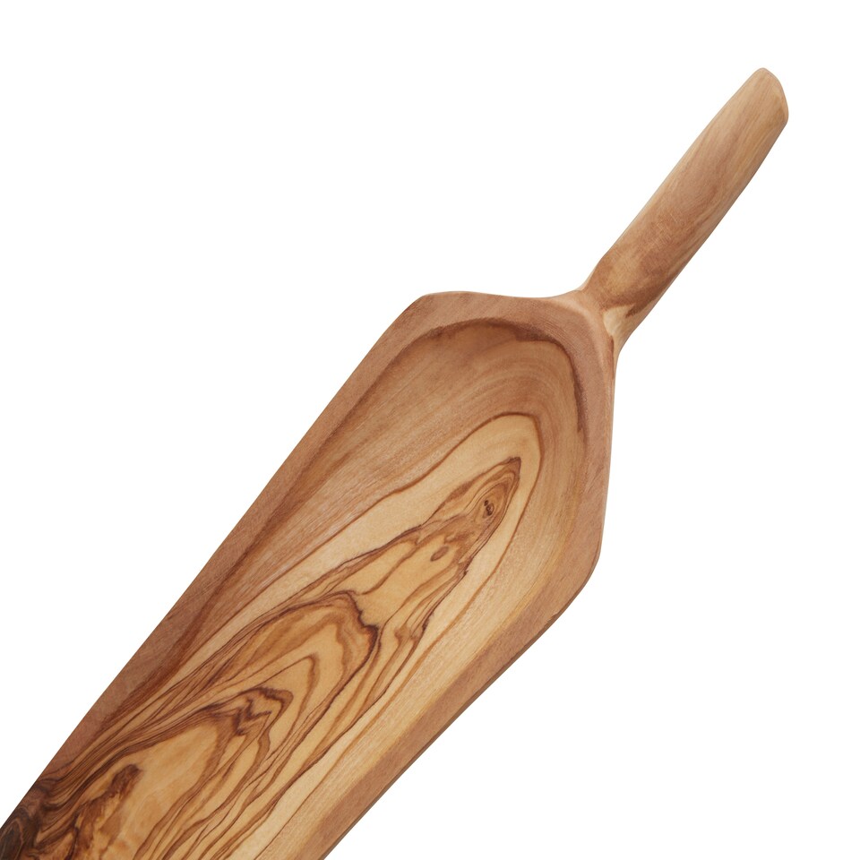image 1 of Interiors By Premier Olive Wood Curved Paddle Serving Board, Durable Wooden Serving Board with Ergonomic Handle Cream