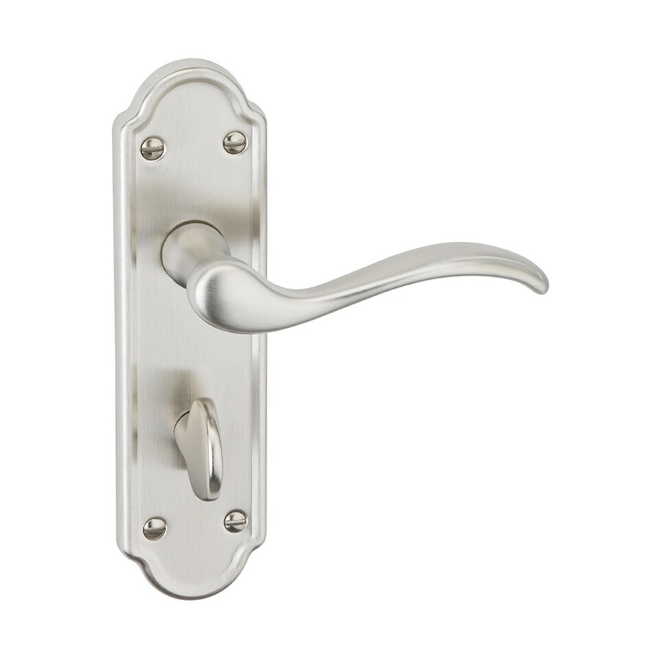 image 1 of Lisbon Metal Lever Latch Door Handles Set Round Rose Internal & External | Silver | Satin Nickel Bathroom