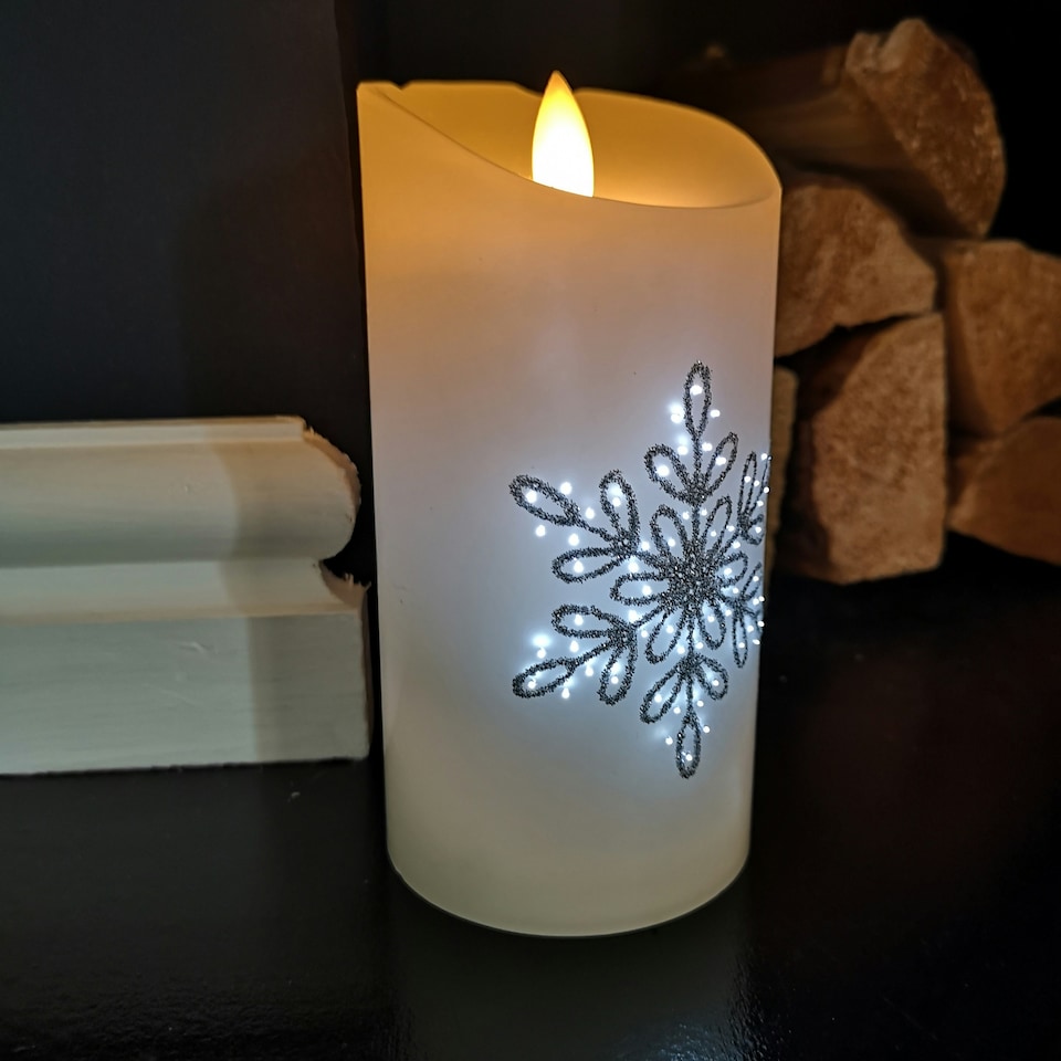 image 1 of 15cm Battery Operated Glitter Snowflake Dancing LED Candle Christmas Decoration with Round Lines