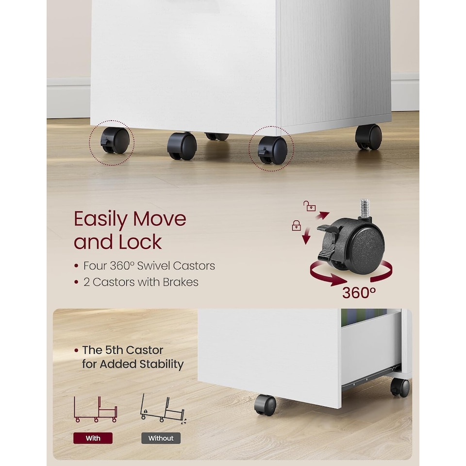 image 1 of Two-Drawer Mobile File Cabinet with Wheels, Compact Printer Stand Storage, White