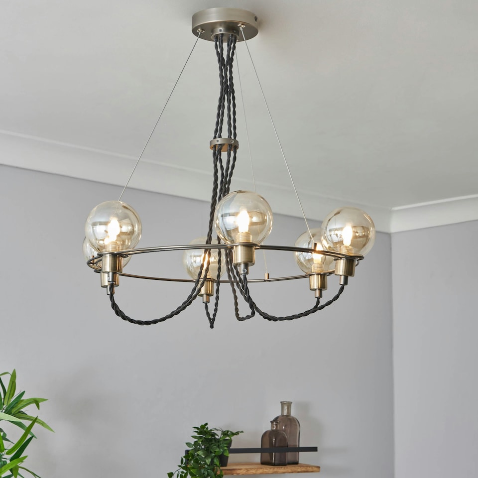 image 1 of BHS Soho 6 Light Flush Ceiling Light, Nickel | Silver | Satin Nickel | 1