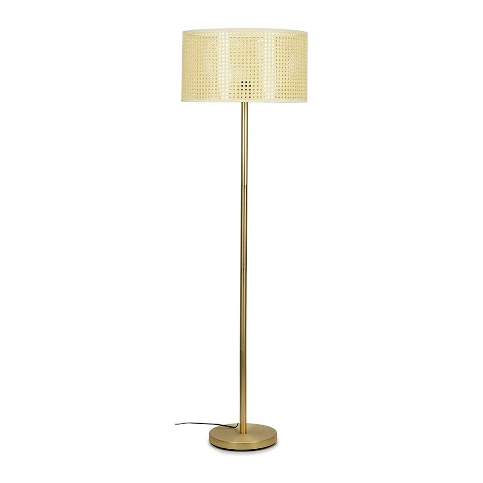 image 1 of ValueLights Charlie Gold Floor Lamp Wicker Cane Shade | Gold