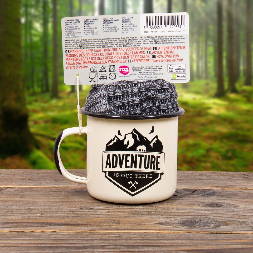 image 1 of Wayfarer Campfire Enamel Mug and Sock Set UK Size 7-11 Cream