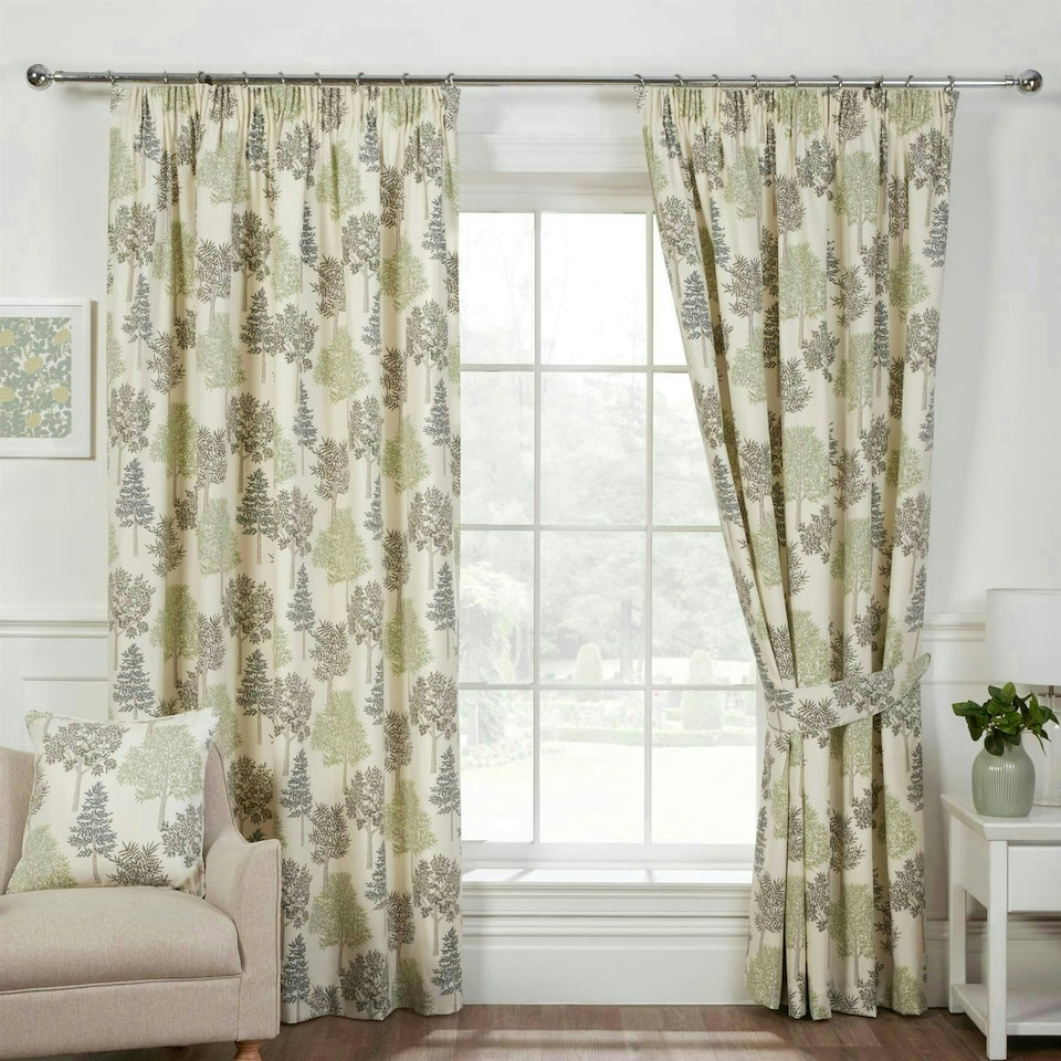 image 1 of Coppice Pencil Pleat Curtains - Green - 229cm x 183cm