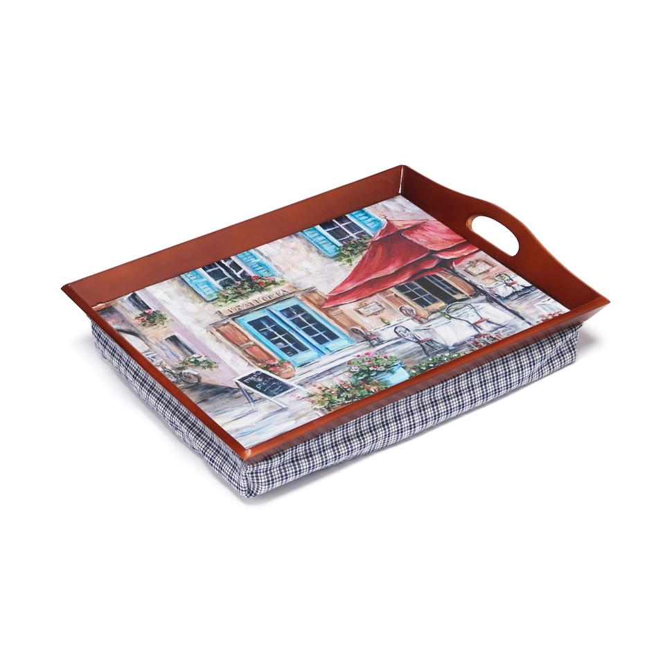 image 1 of Greenhurst Set of 2 Cushioned Lap Trays – Padded Bean Bag Base, Stable Wooden Top, Ideal for Eating, Reading Brown | Mahogany