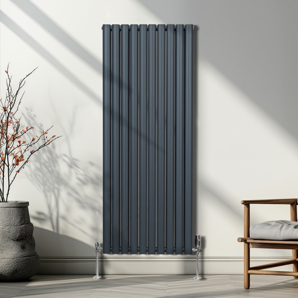 image 1 of Oval Column Radiator & Valves 1600mm x 600mm Anthracite Grey