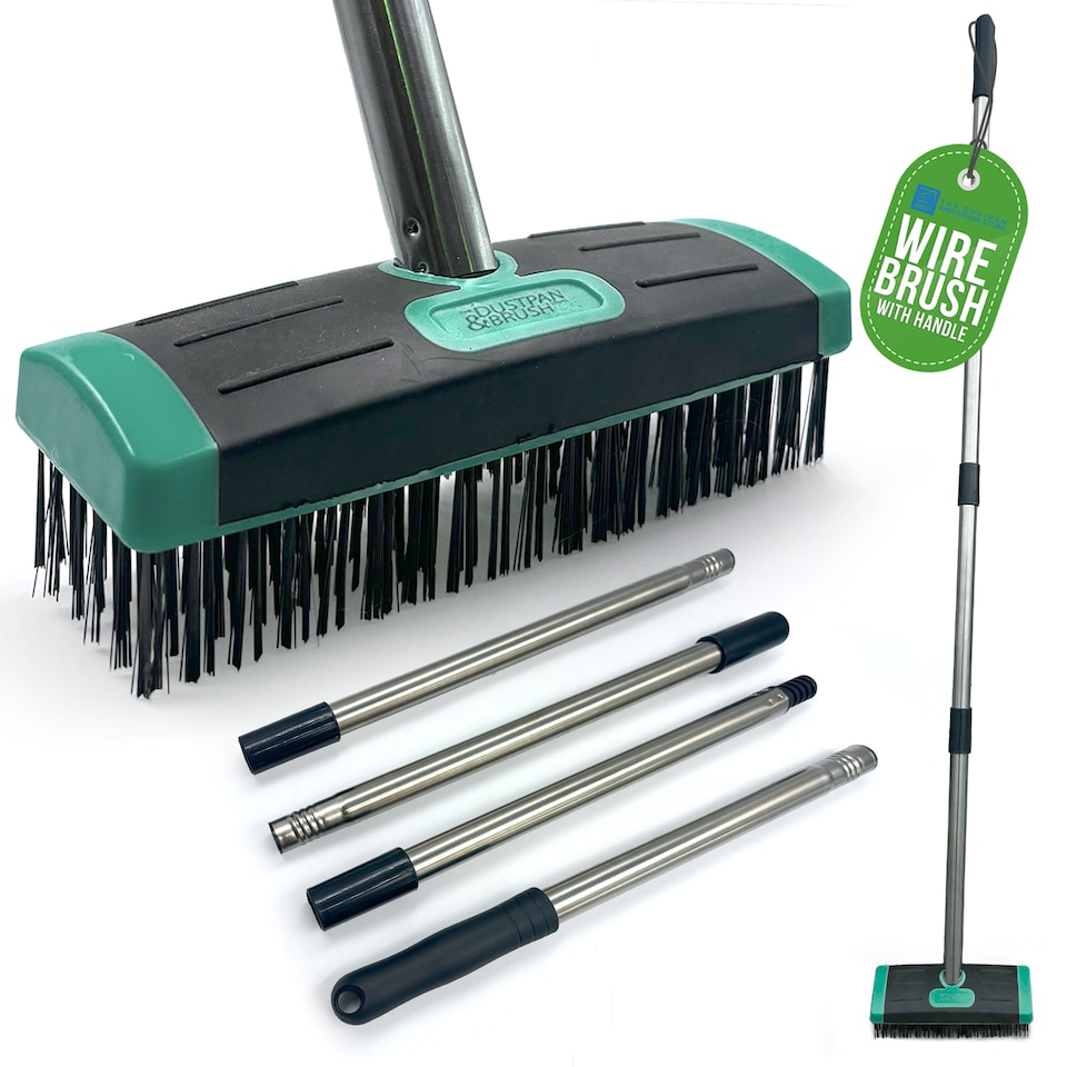 image 1 of Long Handled Wire Moss and Weed Brush Heavy Duty Patio Scrubber
