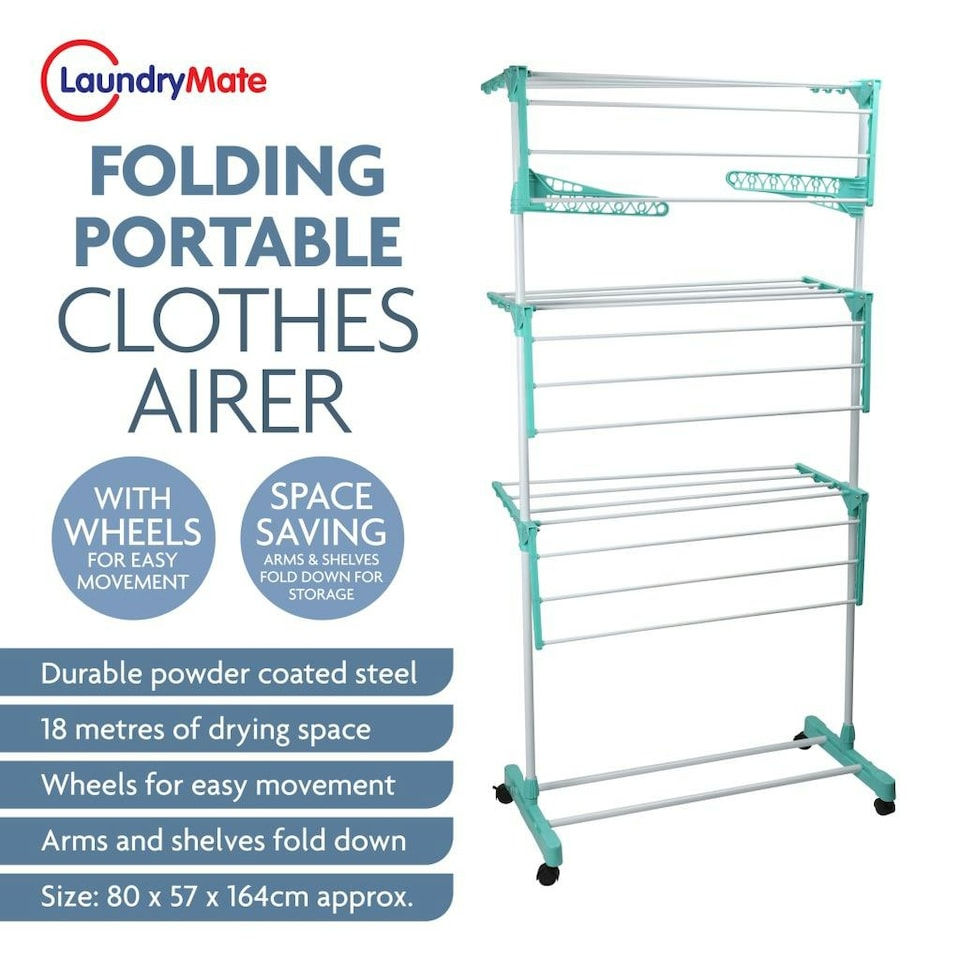 image 1 of Foldable Clothes Airer 3 Tier Horse Drying Rack Stand Laundry Washing Drier Line