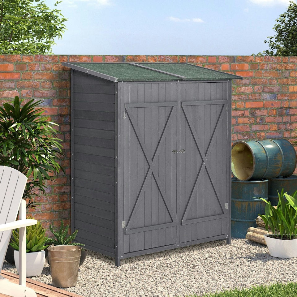 image 1 of Outsunny Garden Storage Shed Tool Organizer, 139x75x160cm, Grey