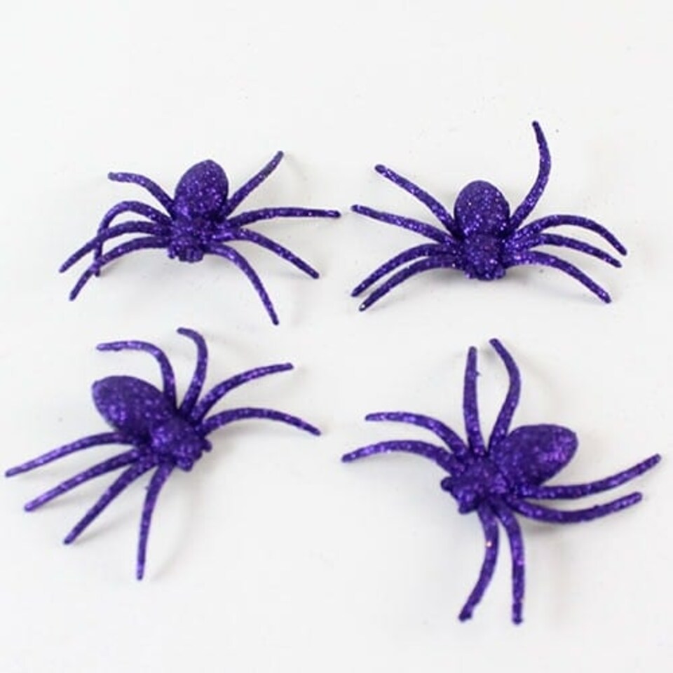 Halloween Decorative Purple Glitter Spiders - Pack of 4