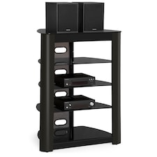 Centurion Supports Zinnia 5-Shelf Black Glass with Gloss Black Fascia Flat Screen TV/Hi-Fi/AV Rack Glass Stand | Black | 1