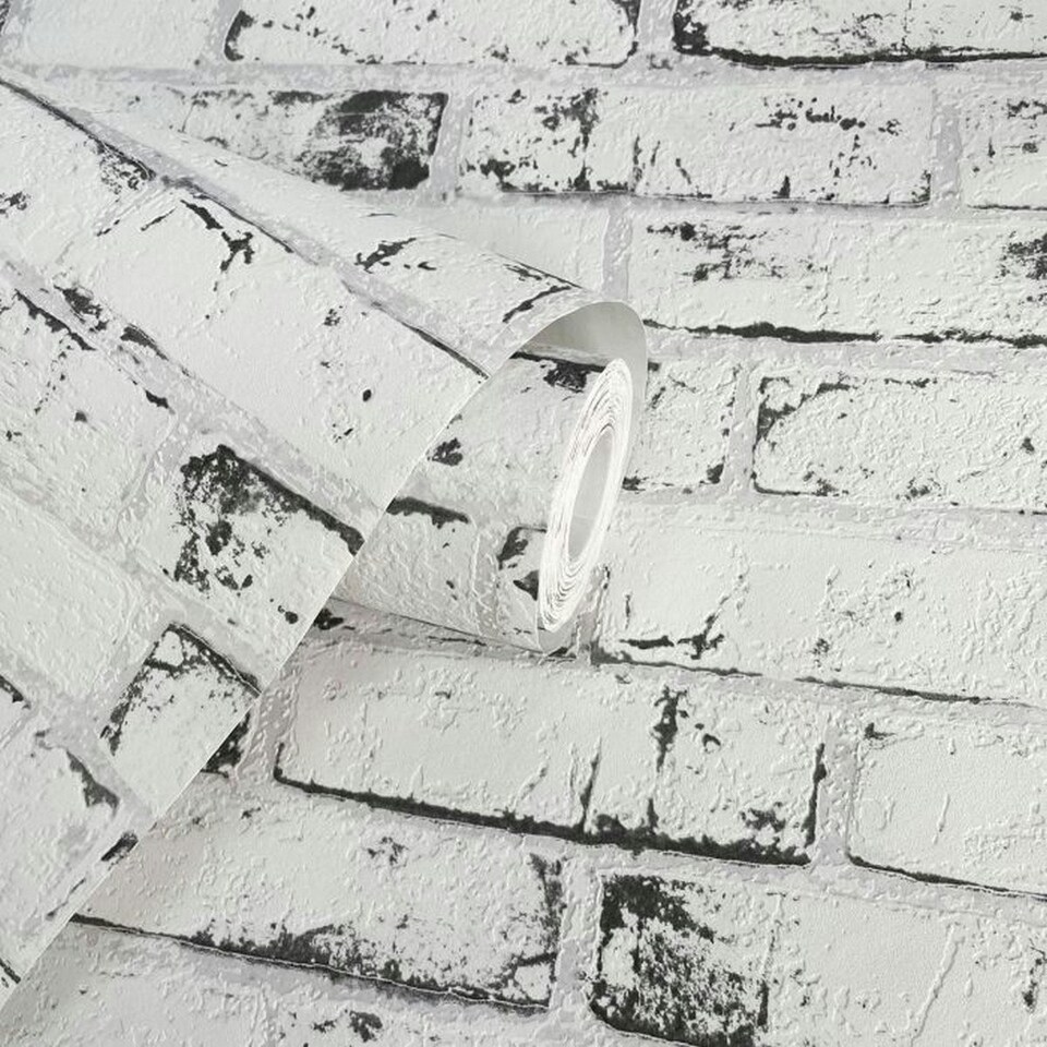 image 1 of AS Creation New England Rustic Brick Textured Wallpaper - White - One Size White