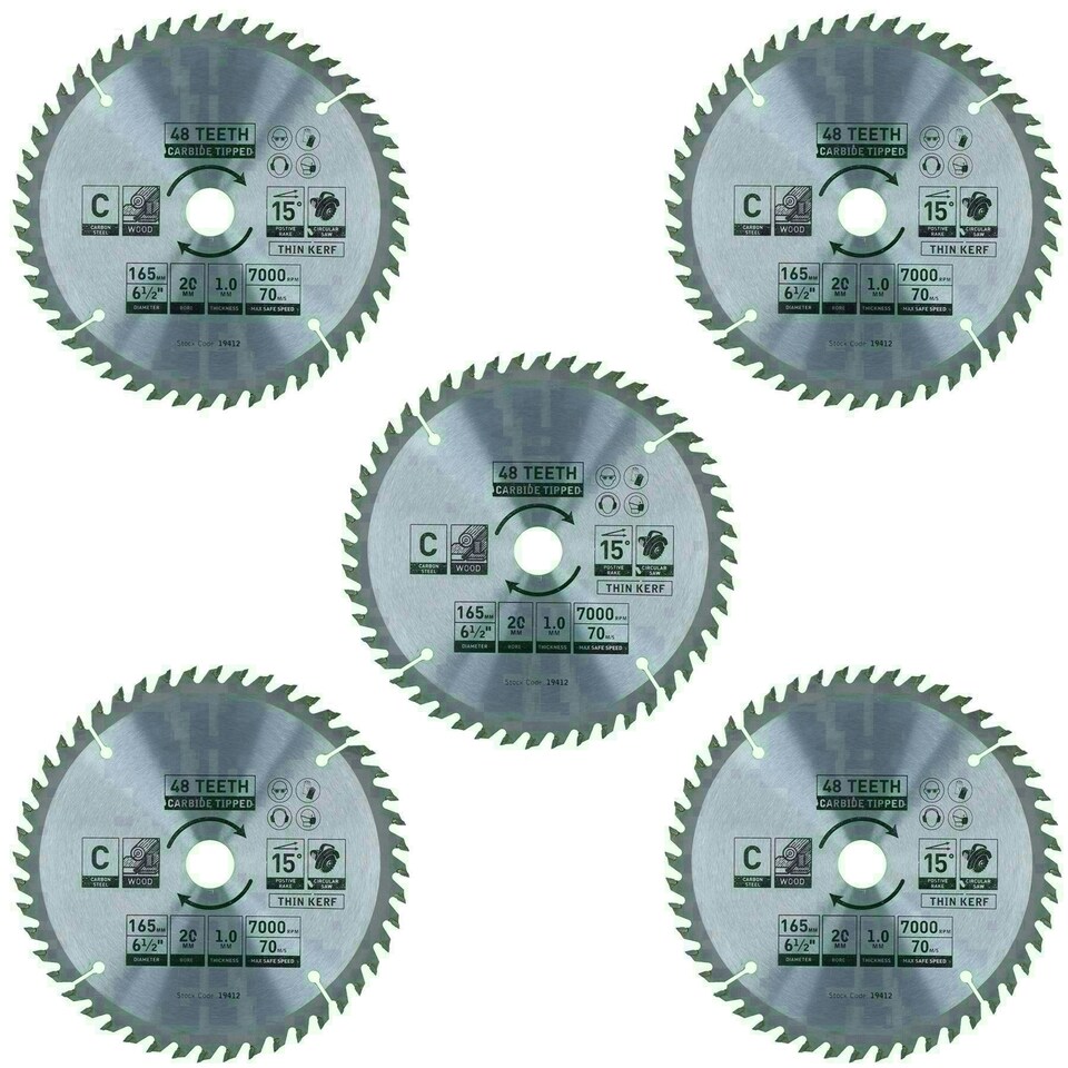 image 1 of Circular Saw Blade 165mm x 16 / 20mm 48 Teeth TCT Cutting Disc Wood 5pc