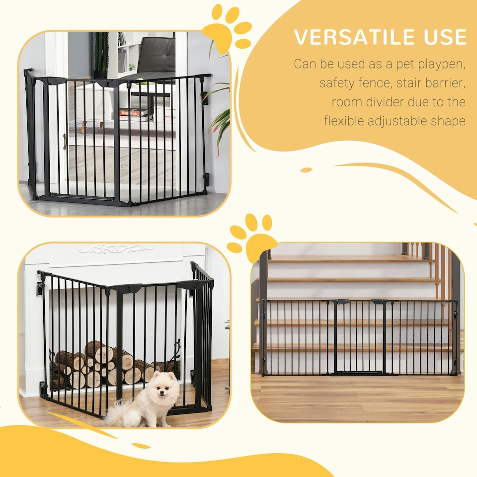 image 1 of PawHut Pet Safety Gate 3 Panels Playpen Metal Fence W/ Walk Through Door Black