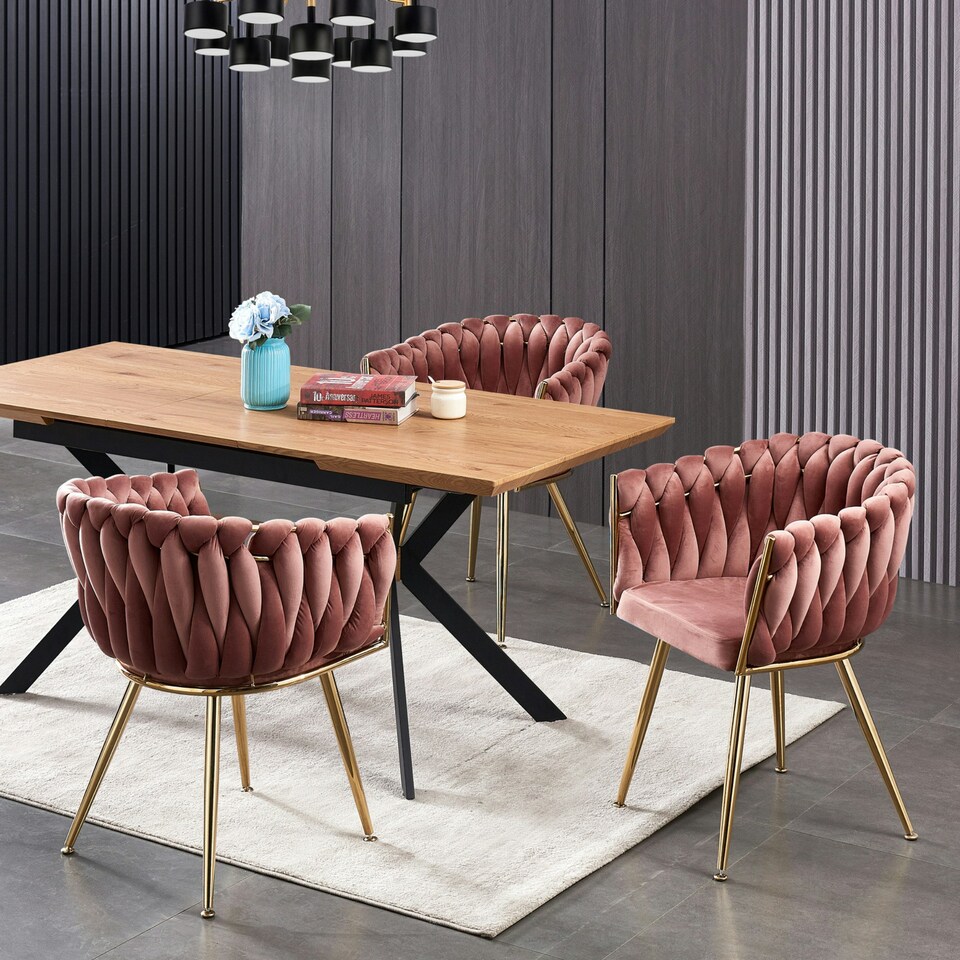 image 1 of Set of 2 Roma Knot Velvet Armchairs with Gold Metal Legs, Modern Tufted Design for Living Room | Pink