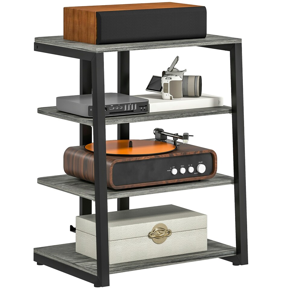 image 1 of HOMCOM HiFi Rack Stand w/ 4-Tier Record Player Stand Dark Brown