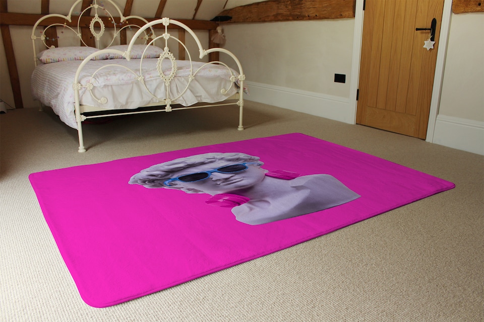 image 1 of Plaster Statue Of David'S Head In Blue Sunglasses Designer Rug | Multi
