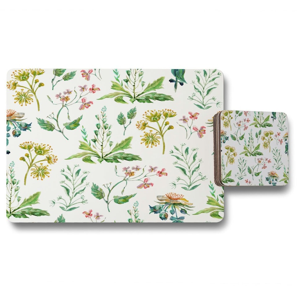 Watercolour Leaves & Flowers (Placemat & Coaster Set)