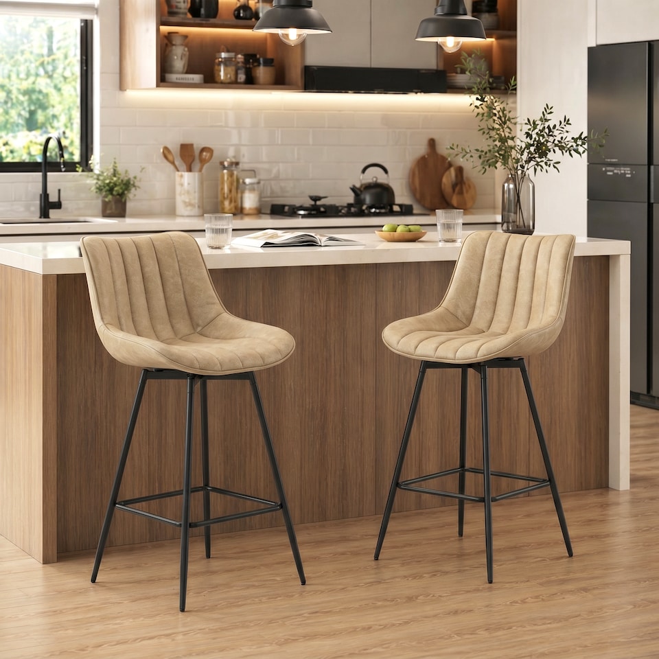 image 1 of HOMCOM Swivel Bar Stools Set of 2, PU Leather Upholstery