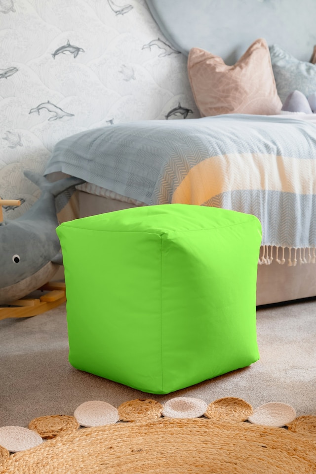 image 1 of Waterproof Cube Indoor Outdoor Bean Bag Foot Stool Pouffe | Green | Light Green