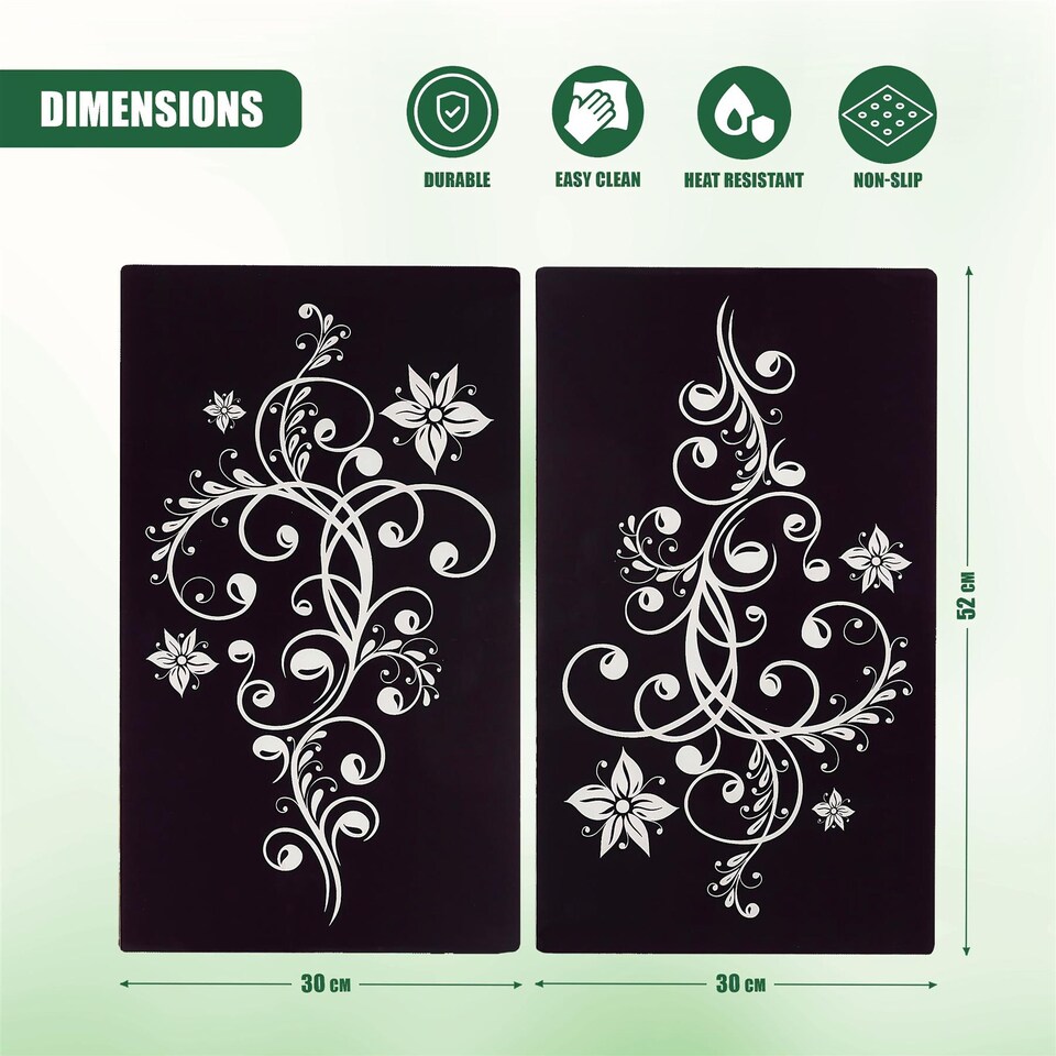 image 1 of GEEZY Glass Chopping Boards Set of 2 Floral Design Heat Resistant Worktop Protectors