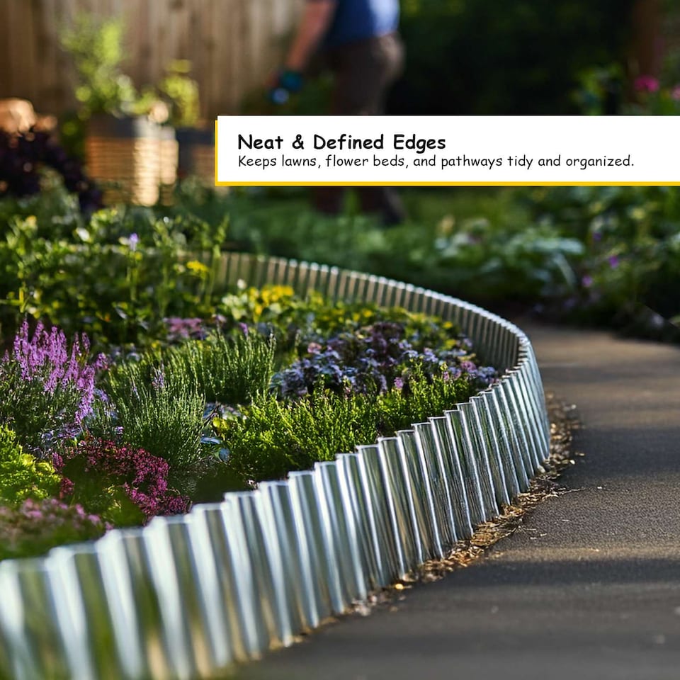 image 1 of Corrugated Galvanised Steel Metal Garden Border Roll | Silver | Silver | 6m