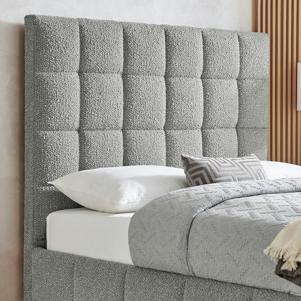 image 1 of 4ft6 Double Grey,Tall Headend Headboard Soft Fabric Boucle Upholstered Bed Frame