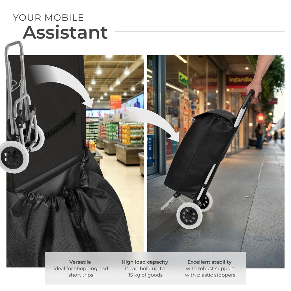 image 1 of Shopping Trolley - folding, removable cover, smooth running wheels | Black | black | 20 x 35 x 50 cm | 1