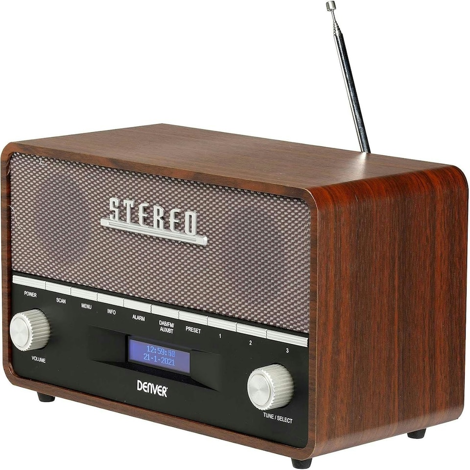 image 1 of Large Vintage Style DAB/DAB+ & FM Radio – Bluetooth – High Contrast Large Screen - AUX In – Clock & Dual Alarm – Real Wood Cabinet – 2x5W – Mains or Battery