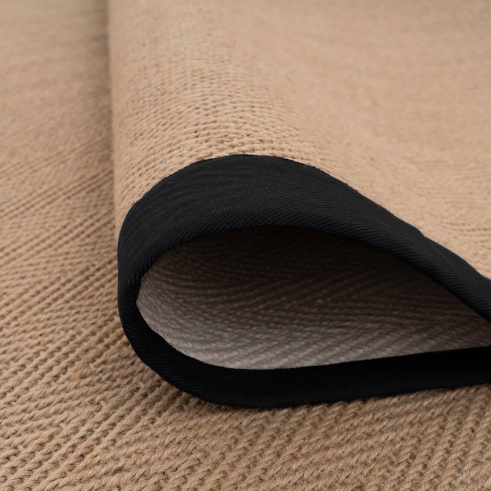 image 1 of KUKOON Natural Golden Beige Jute Micro Woven Herringbone Pattern Cotton Border Area Rug 70cm x 240cm
