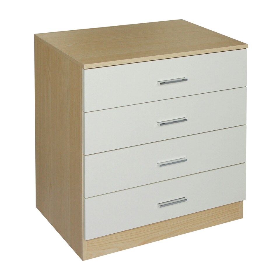 image 1 of Modern 4-Drawer Chest of Drawers High Gloss Finish In Oak and Cream Cream | Oak