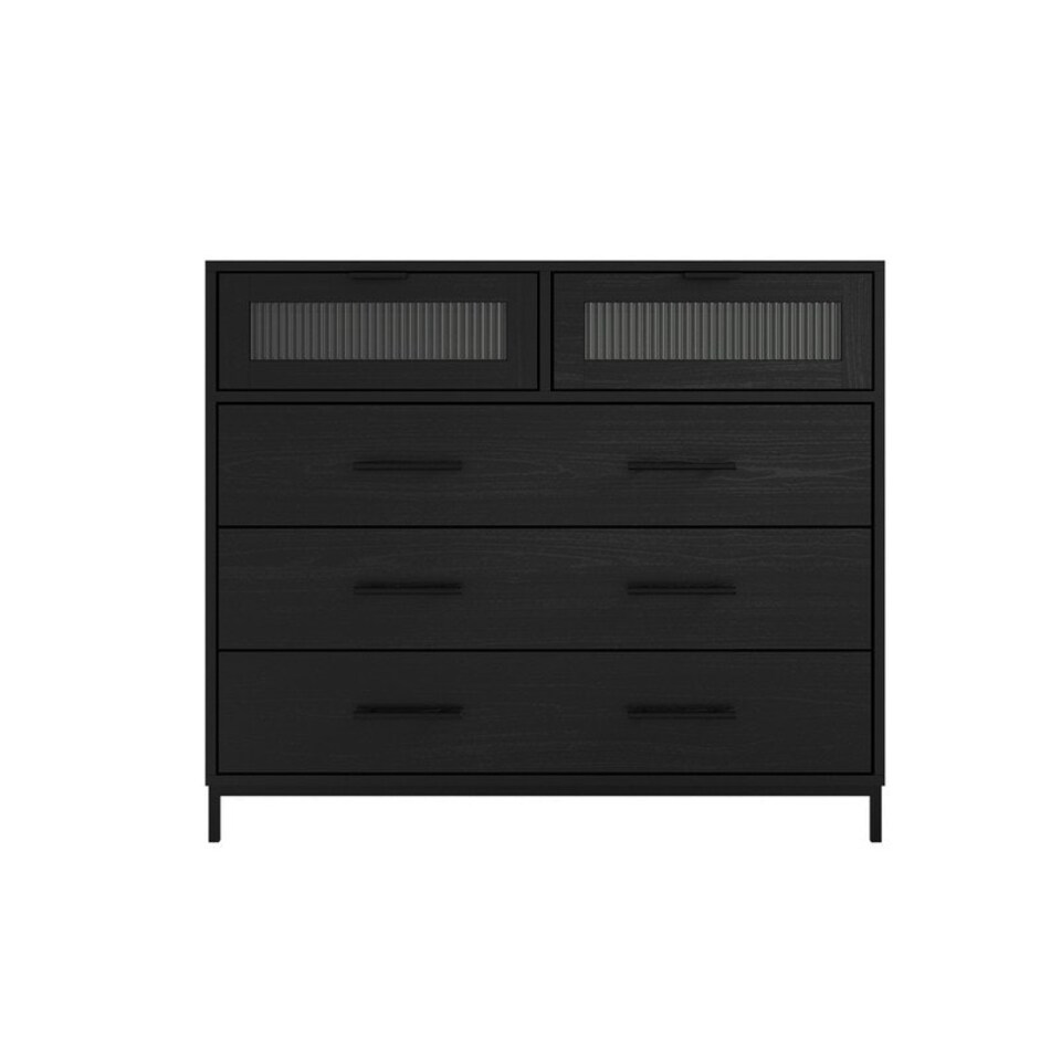 image 1 of Edison Reeded Chest - Wood - L40 x W95 x H80 cm - Black Matte/Clear