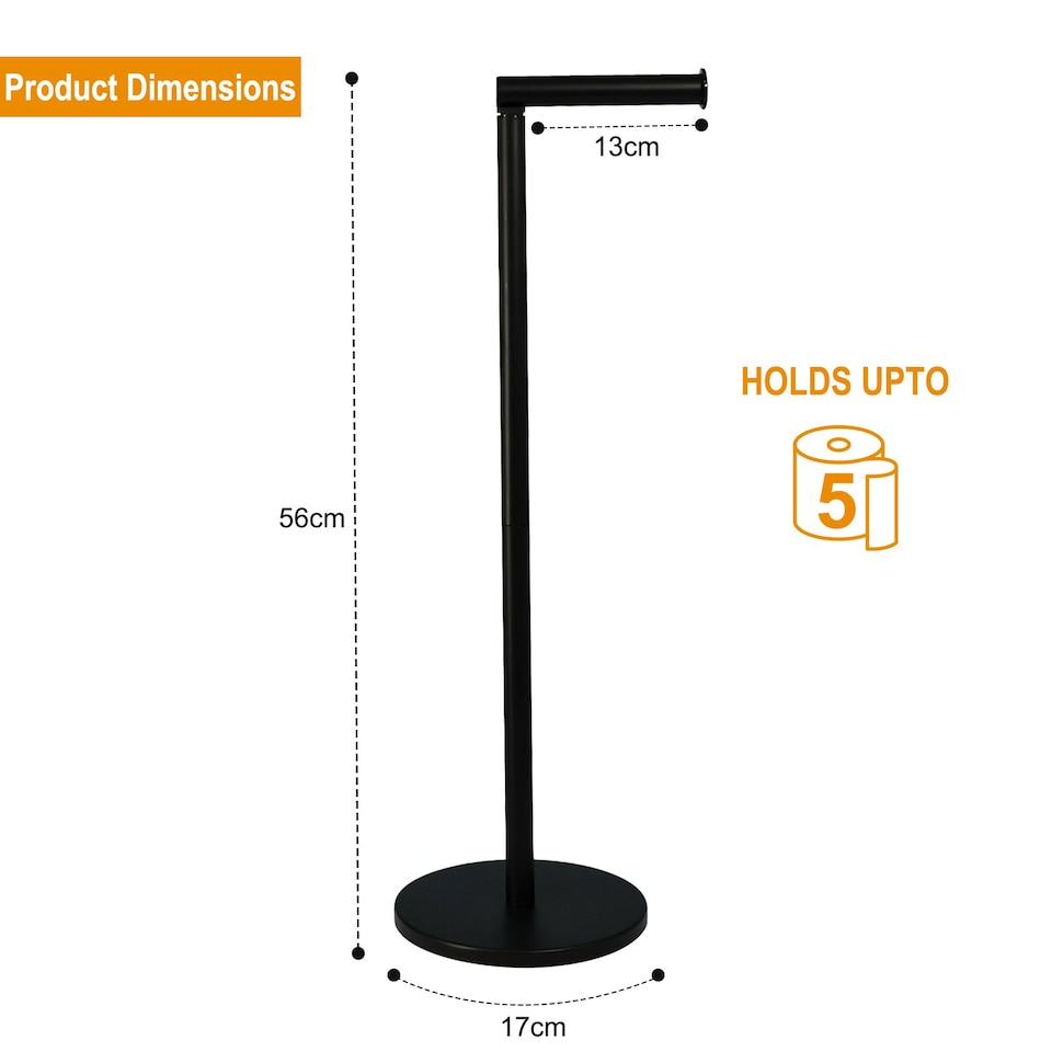 image 1 of 2 in 1 Toilet Paper Holder Black Bathroom Free Standing Tissue Roll Storage Rack