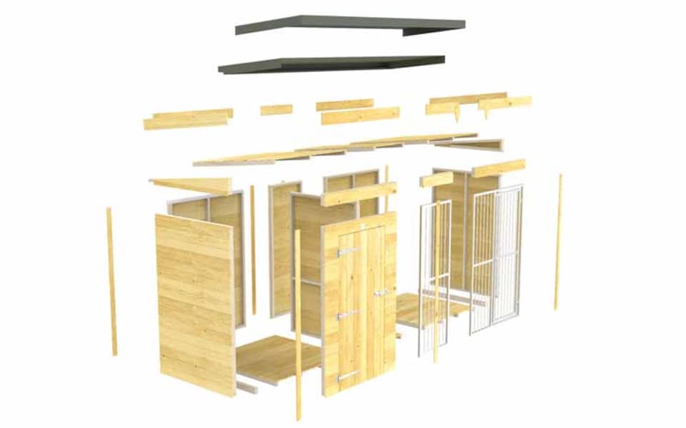 image 1 of 10ft X 6ft Dog Kennel and Run Full Height with Bars - Wood - L178 x W302 x H201 cm