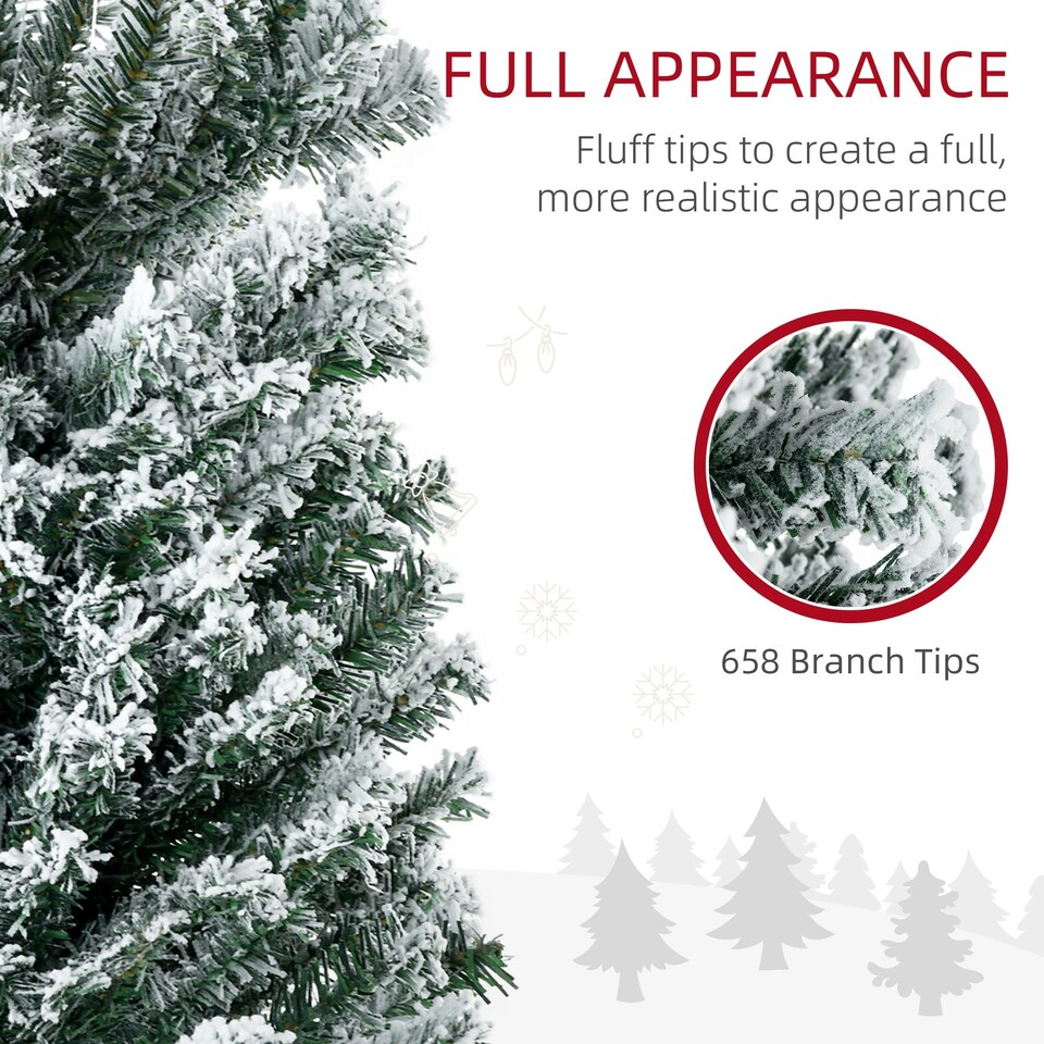 image 1 of HOMCOM 7.5' Artificial Christmas Tree with Flocked Tips, LED Lights, Decoration