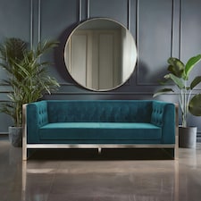 Interiors by Premier Teal Velvet 3 Seater Sofa, Button Tufted Modern Sofa for Living Room, Stainless Steel Frame Velvet Couch Blue
