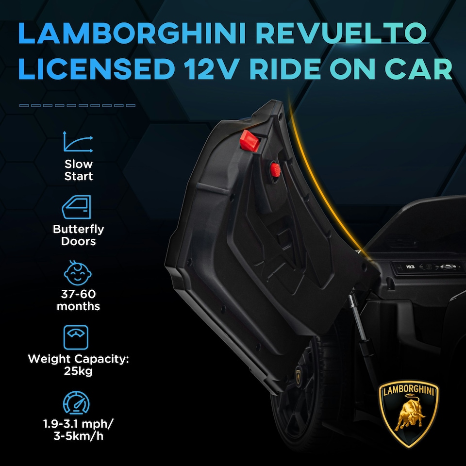 image 1 of AIYAPLAY Lamborghini Revuelto Licensed Ride On Car, with Suspension, Black