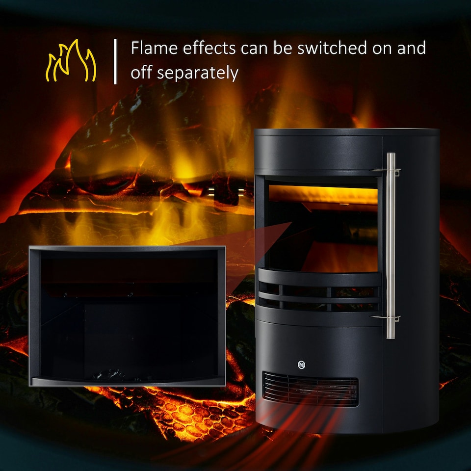 image 1 of HOMCOM Fireplace Electric Heater Stove w/ Thermostat Control Black Freestanding