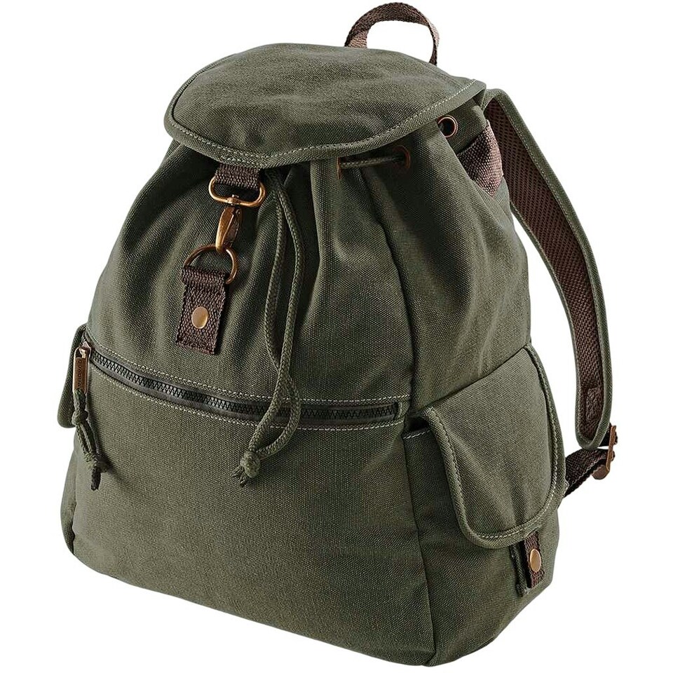 image 1 of Quadra Vintage Canvas Backpack - Military Green - One Size
