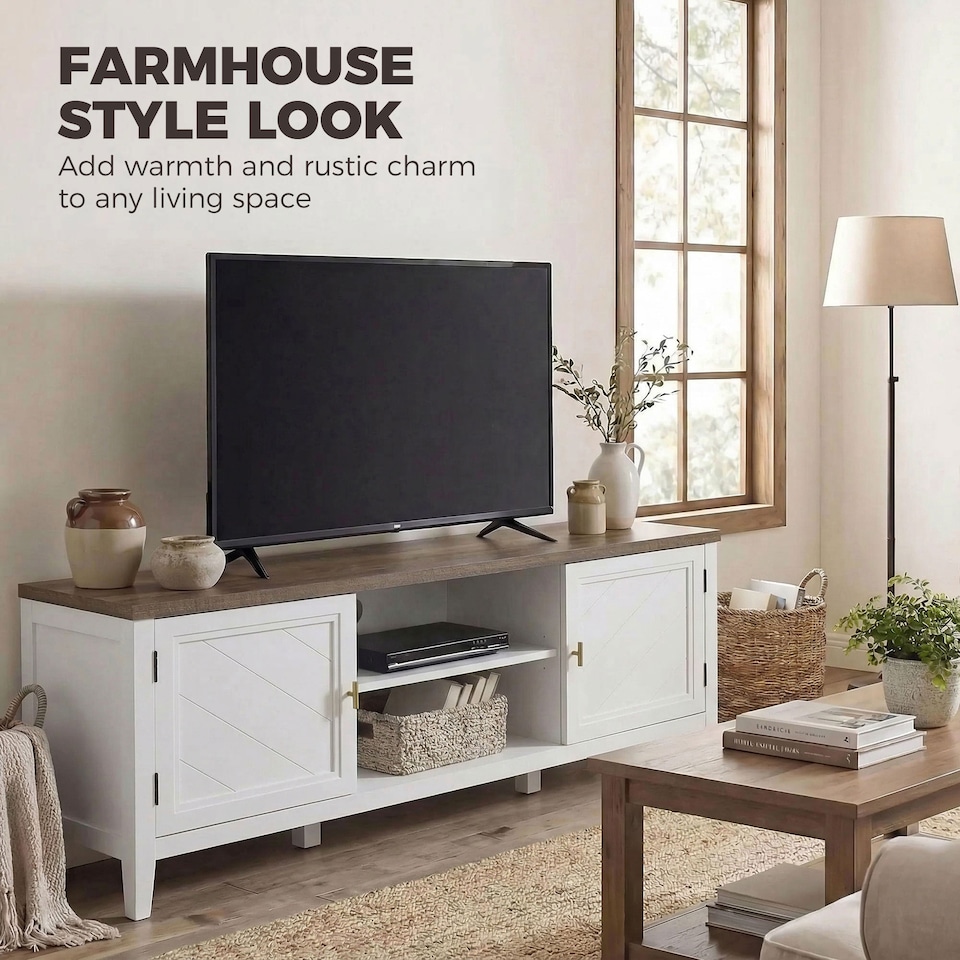 image 1 of HOMCOM Farmhouse TV Unit for TVs up to 42 Inch, Entertainment Centre, White