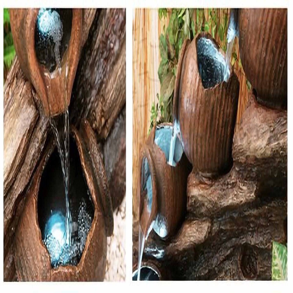 image 1 of Primrose 4 Tier Oil Jar Cascading Outdoor Patio Water Feature with Lights 81cm