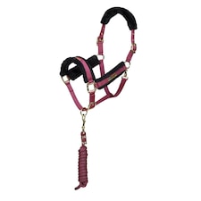 ARMA Logo Faux Fur Horse Headcollar And Leadrope - Burgundy - Cob
